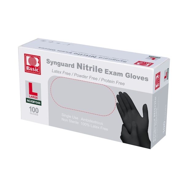Basic Disposable Gloves, Nitrile, 4 mil, Latex-Free, Powder-Free, Black, L, cs of 100, PK100 Blk4NitrileLB - main